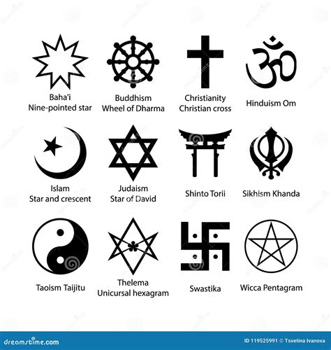 godsdienstige geplaatste symbolen de godsdienst ondertekent eenvoudige zwarte pictogramreeks
