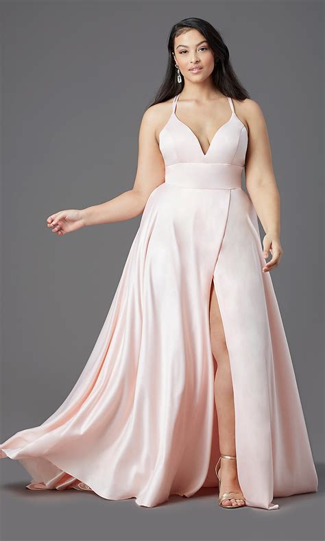 long satin plus size prom dress by promgirl