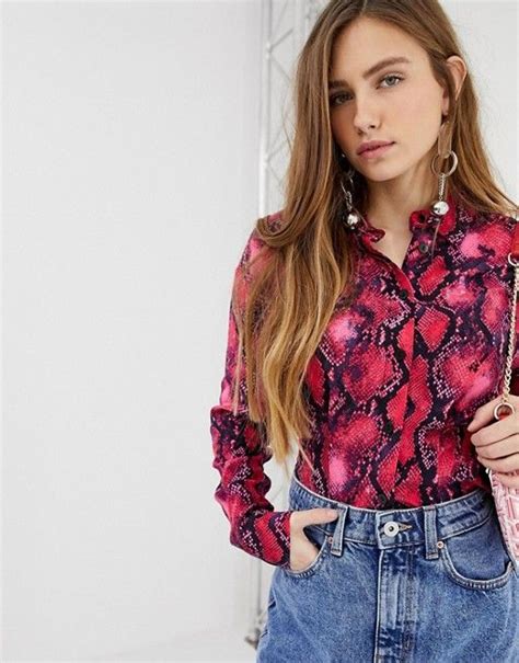 bershka bershka blouse  neon snake print snake print floral tops latest trends asos bell
