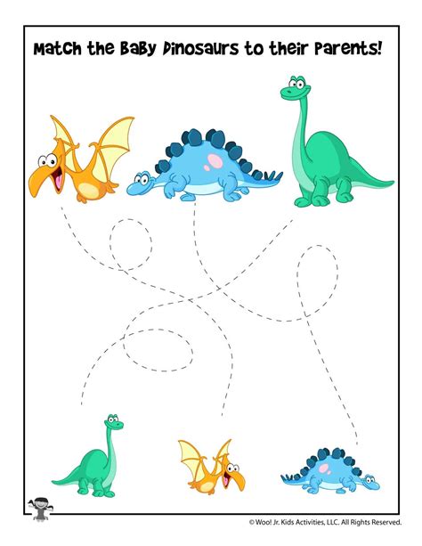 easy dinosaur tracing matching worksheet woo jr kids activities