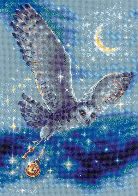 cross stitch kit magic owl counted cross stitch kit fantasy etsy