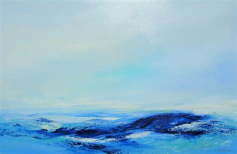 sky meet ocean abstract blue sea waves acrylic painting  canvas