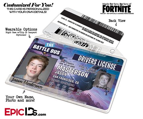 fortnite inspired battle bus drivers license custom photo personali