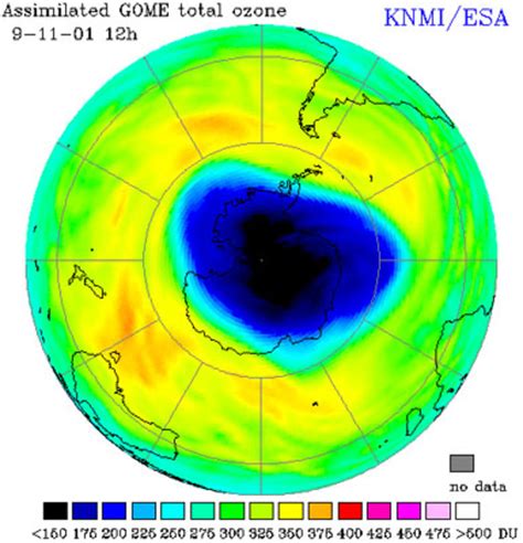 esa ozone hole over the south pole 9 november 2001