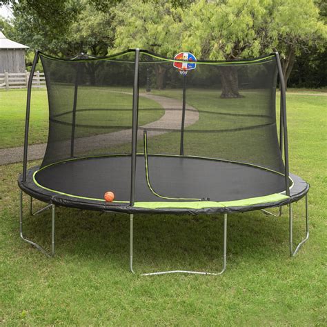 jumpking  trampoline  basketball hoop safety enclosure blackgreen walmartcom
