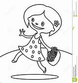 Girl Coloring Walking Flowers Cute Bouquet Kids Dress Smiling Polka Dots Baby Preview sketch template