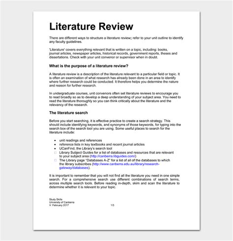 literature review templates  examples  word