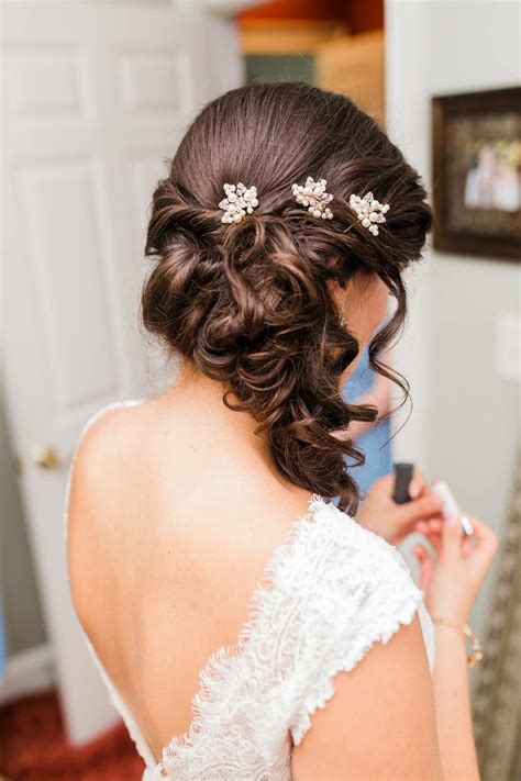 Bridal Hair Side Swept Partial Up Do With Pins Wedding
