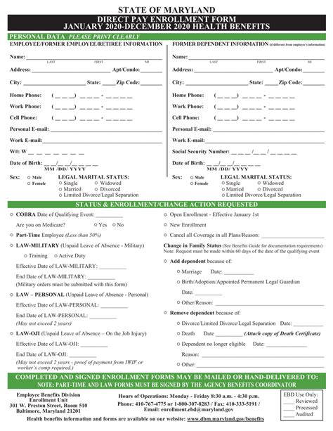 maryland direct pay enrollment form  printable  templateroller