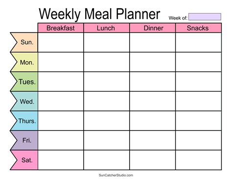 printable weekly meal planner template   calendar printable