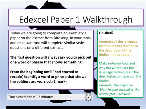 edexcel english paper  walkthrough teaching resources