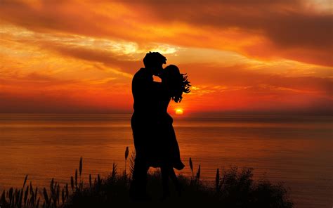 couple wallpaper  romantic kiss silhouette sunset