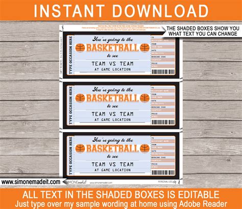 printable basketball ticket gift editable template surprise etsy