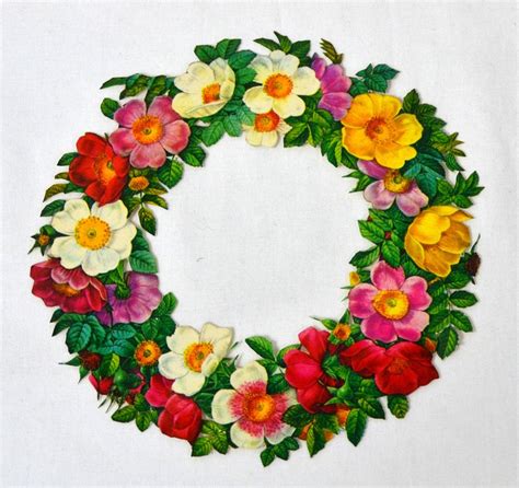 large glossy floral wreath die cut scrap  kitschandcouture  ruby lane