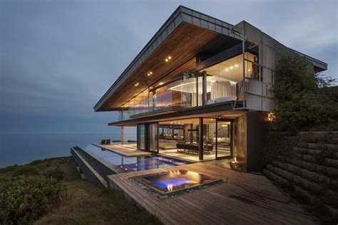dazzling cliff top modern wood glass  concrete home  saota
