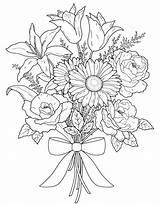 Bouquet Flowers Flower Coloring Drawing Pages Valentine Sketch Bunch Roses Adult Line Drawings Color Draw Colouring Sheets Colorluna Valentines Easy sketch template