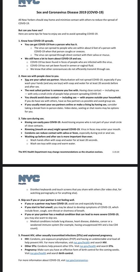 new york city has released its guidance on having sex