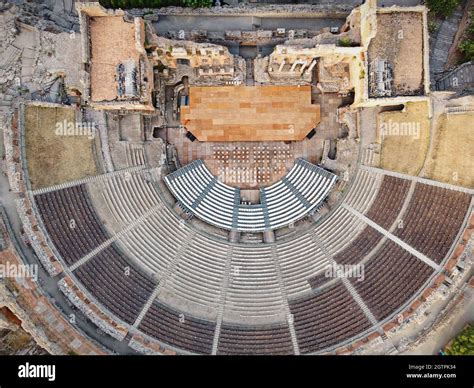 Aerial View Of The Ancient Greek Theatre Of Taormina Sicily Italy