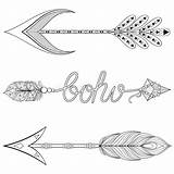 Coloring Pages Bohemian Feathers Arrows Adult Set Drawn Hand Dream Boho Arrow Illustration Stock Ethnic Therapy sketch template