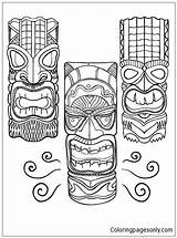 Tiki Hawaiian Masks Online Pages Coloring Color sketch template