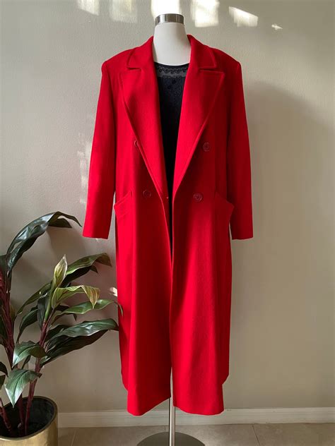 vintage jas lange rode jas wol gemaakt  de  jaren  etsy