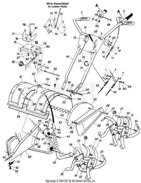 mtd     hp rear tine tiller rb   parts diagram  handles frame assembly