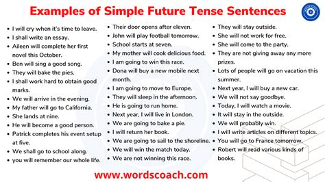 examples  simple future tense sentences word coach