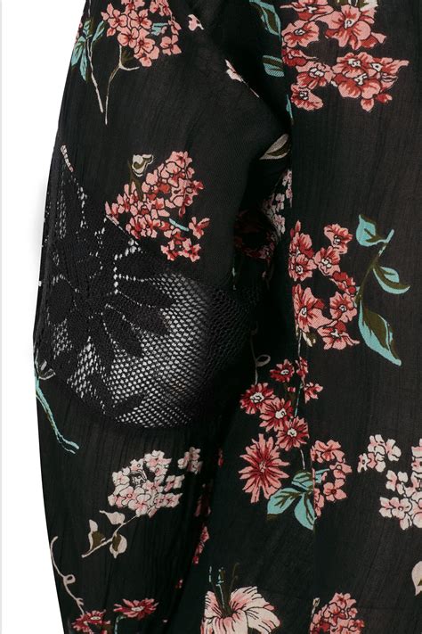 Black And Multi Floral Print Mesh Lace Longline Blouse Plus Size 16 To 36