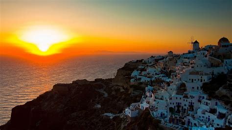 santorini  sunset aegean sea coast greece hd travel wallpapers