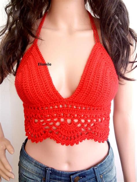 Red Crop Top Festival Top Corset Hippie Bustier Knit Sexy