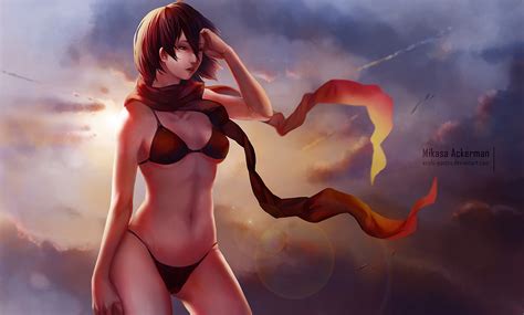 Bikini Clouds Ecchi Pantsu Mikasa Ackerman Navel Rainbow