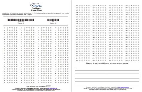 printable answer sheets