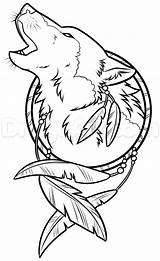 Wolf Native Drawing Dreamcatcher American Drawings Dream Catcher Tattoo Easy Burning Wood Patterns Tattoos Step Stencil Leather Tooling Printable Outline sketch template