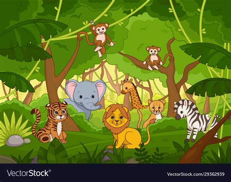 assorted cute cartoon animals   jungle vector image