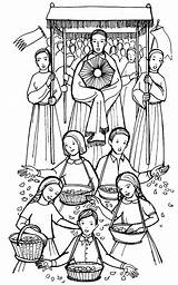 Christi Corpus Catholic Fronleichnam Feast Procession Colorir Ausmalbilder Rosary Religionsunterricht Christlich Deirdre Saints Vaticano Viva sketch template