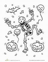 Coloring Skeleton Halloween Pages Kids Fun Worksheet Skeletons Cute Education Colouring Printable Colour Theme Dance Choose Board Read Crafts sketch template