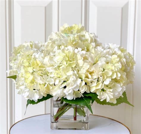 real touch white hydrangea square arrangement flovery
