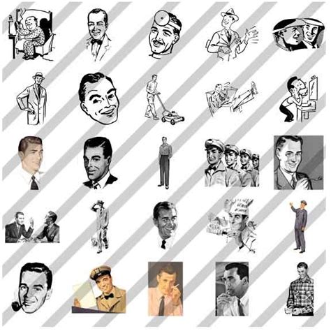 vintage retro 1950s men women images clip art cd