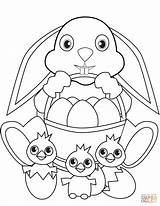 Easter Coloring Bunny Pages Chicks Basket Egg Eggs Printable Drawing sketch template