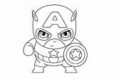 Captain America Coloring Pages Baby Cute Chibi Marvel Color Looking Printable Superheroes Print sketch template