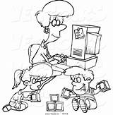 Computer Cartoon Kids Coloring Woman Working Play Outlined Drawing Her Vector Office Leishman Ron Getdrawings Royalty sketch template