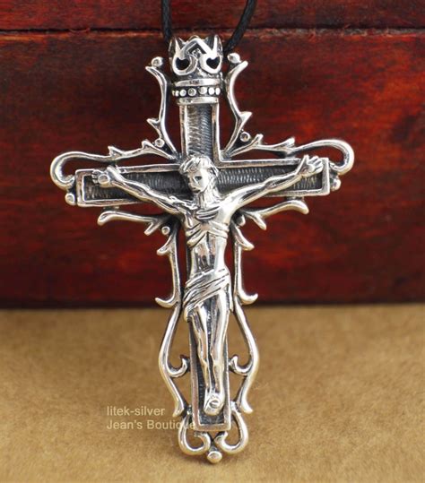 925 sterling silver biker religious crucifix cross jesus christ gothic