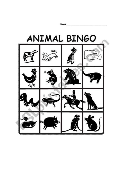 english worksheets animal bingo