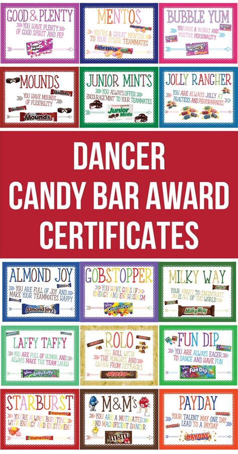 dance team candy bar award certificates dancer candy bar etsy