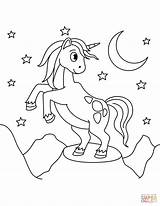 Einhorn Unicornio Ausmalbild Unicornios Nacht Licorne Unicorno Bergen Ausdrucken Supercoloring Fohlen Lune Medianoche Alicorn Rato Bebeazul Rampante Unicorni Springt sketch template
