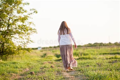 The Girl Ran Across The Field Stock Image Image Of Hair Carefree