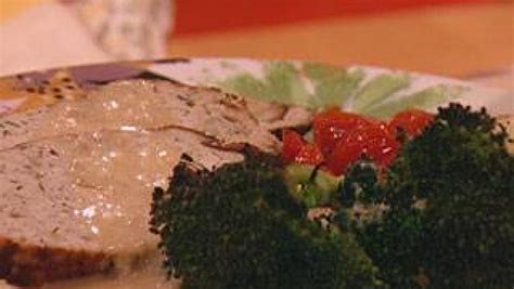 turkey meatloaf with creamy asiago gravy roasted broccoli and tomatoes rachael ray show
