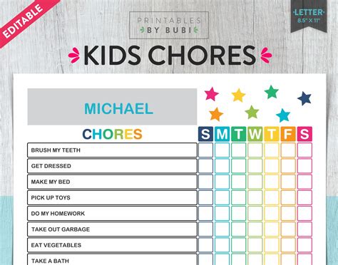 kids chore chart printable kids chore chart system printable etsy