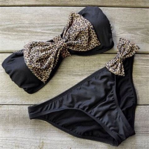 Swimwear Leopard Print Leopard Print Black Two Piece Black Bikini