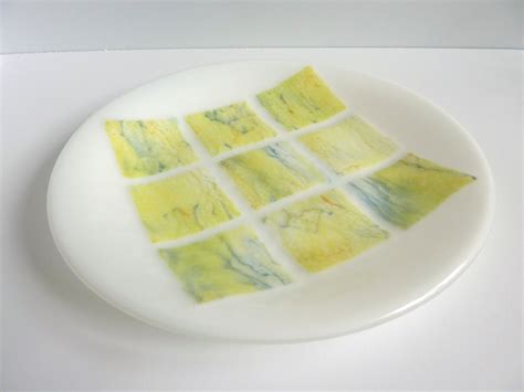 Fused Glass Round Plate In White And Shades Of By Bprdesigns